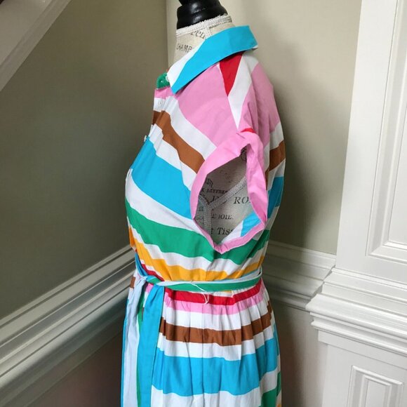 NWT JCrew Midi Stripe Shirt Dress Womens 00 Pink Blue Rainbow Short Sleeve NEW - Picture 10 of 12